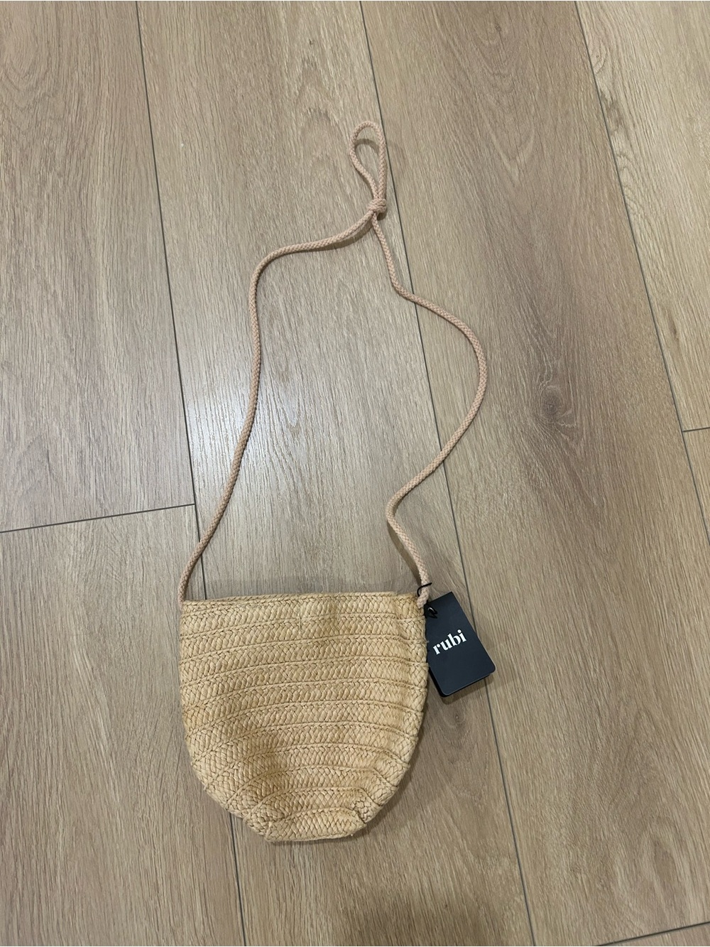 Woven Small Crossbody Bag in Natural Tan